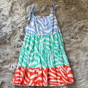 Girls Tiered Zebra-Print Sundress in Light Blue, Mint & Coral